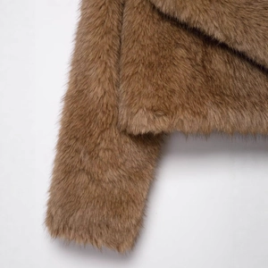 Brown gradient faux fur short jacket with soft plush texture for women style