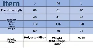 Size chart for casual knitted pullover sweater showing S, M, L measurements in centimeters