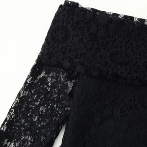 Elegant black floral lace strapless dress with intricate crochet details and mesh texture