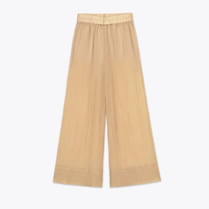 Women High Waist Pleated Wide Leg Pants Solid Color Elastic Waist Semi Sheer Loose Long Trousers For Autumn Casual Wear