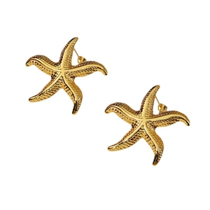 Minimalist gold starfish stud earrings in stainless steel with realistic textured finish