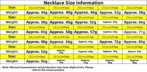 Tableau complet des spécifications de taille et de poids pour collier homme en acier inoxydable
