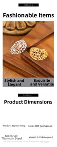 Detail view of gold and silver hollow carved rings made of durable titanium steel