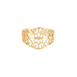 Minimalist 18K gold plated stainless steel hollow flower ring with vintage pattern