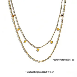 Double-layered 18k gold-plated titanium steel necklace with diamond sequin charms