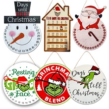 Set of Christmas countdown wooden hanging ornaments with Grinch and Santa designs