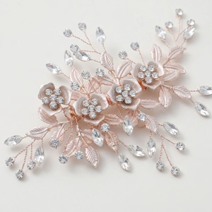 Exquisite rose gold floral bridal hair clip with handcrafted rhinestones and crystals