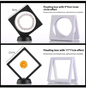 Comparison of black and white PE film floating jewelry boxes in 9x9cm and 11x11cm sizes