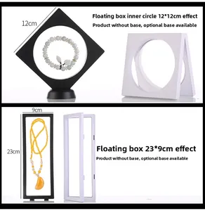 Detail of square and rectangular PE film floating boxes for jewelry storage and display