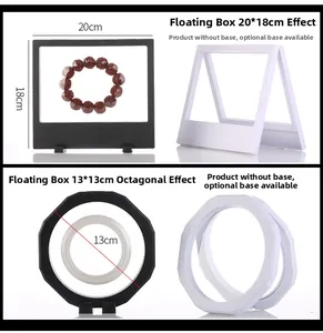 Detailed view of rectangular and octagonal PE film jewelry suspension boxes in black and white