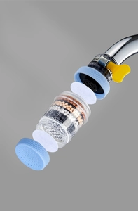 Exploded view of the multilayer mineral ball kitchen faucet filter with hose clamp