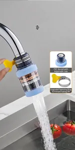 Macro detail of kitchen faucet water filter with stones and adjustable metal clamp