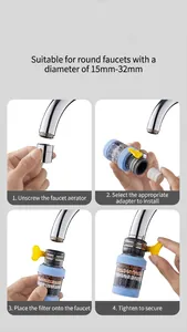 Detailed four-step guide for installing a flexible blue faucet filter on round taps