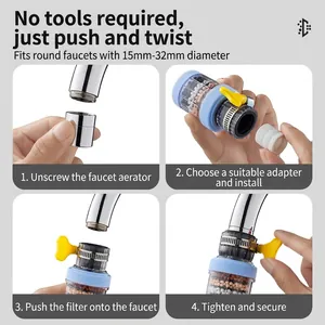 Rotating kitchen faucet water purifier with mineral balls for 15-32mm round taps