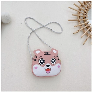 Rosa Cartoon Tiger Umhängetasche für Mädchen mit süßem Gesicht und weißem Gurt