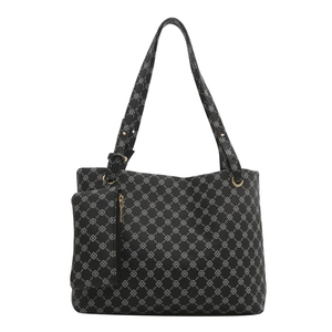 Retro print shoulder bag with large capacity and matching coin purse in black clover pattern