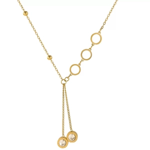 Elegant gold titanium steel necklace with circular cutout and white zircon tassel pendant