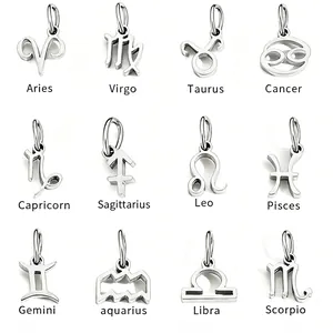 Polished stainless steel 12 zodiac constellation charms set for DIY jewelry pendants