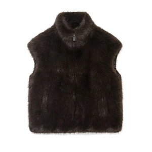 Gilet In Pelliccia Sintetica Da Donna Collo Alto Cerniera Senza Maniche Tinta Unita Vintage Casual Moda