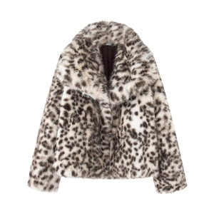 Women Leopard Print Faux Fur Coat Vintage Loose Fit Turn-down Collar Plush Jacket With Pockets Winter Warm Outwear