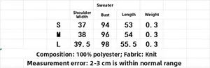 Tabla de tallas para chaleco de punto con rombos mostrando medidas S, M, L