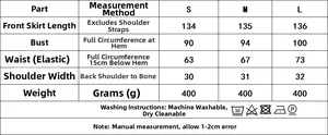 Detailed size chart for European ruffles maxi dress showing length, bust, and waist measurements