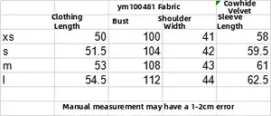Detailed size chart for retro lapel jacket showing measurements in XS, S, M, L sizes
