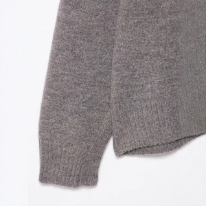 Grey knit cardigan with ribbed cuffs and hem detail in premium soft wool blend fabric