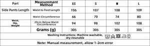 Size chart showing waist, hip, and length measurements for slim fit blazer suit trousers