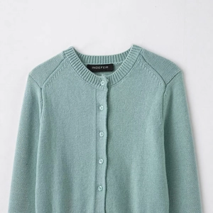 Chic mint green round neck knit cardigan jacket with buttons for women