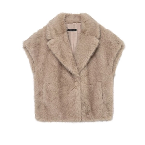 Gilet en Fausse Fourrure pour Femmes Élégant Grand Revers Cardigan Sans Manches Couleur Unie Chaud Automne Hiver Mode