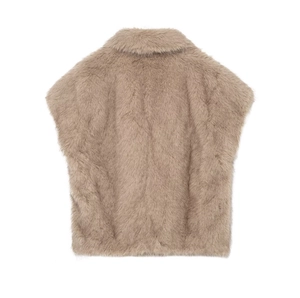 Gilet en fausse fourrure marron à col rabattu en peluche longue pour mode féminine