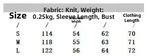 Size chart for women's V-neck lace knit sweater detailing bust and sleeve measurements