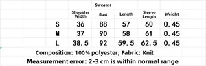 Size chart table for women's knit blazer showing shoulder, bust, and length measurements
