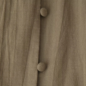 Brown cotton linen shirt with embroidered details and matching fabric buttons