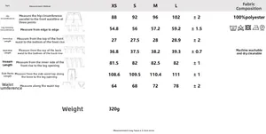 Detailed size chart for high waist straight leg satin trousers including 100% polyester fabric