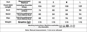 Tableau des tailles pour robe à dentelle femme avec mesures XS-L pour longueur et buste