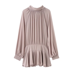 Vestido Corto Elegante De Gasa Para Mujer Manga Larga Linterna Lazo Plisado Dobladillo Volantes Retro