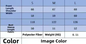 Size chart for women's knit sweater detailing length, bust, and sleeve measurements