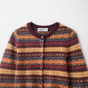 Vintage Fair Isle jacquard knit cardigan with colorful geometric patterns and round neck
