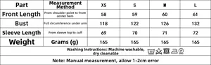Detailed size chart for beaded embroidered shirt showing measurements from XS to L