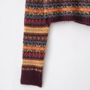 Retro Fair Isle jacquard knit cardigan with vintage geometric patterns and wool texture