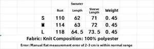 Detailed size chart for vintage jacquard knit sweater including bust and length info
