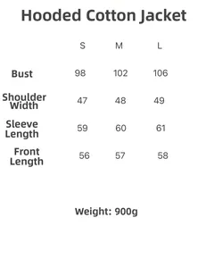 Size chart for cropped denim jacket with weight details and measurements in S M L