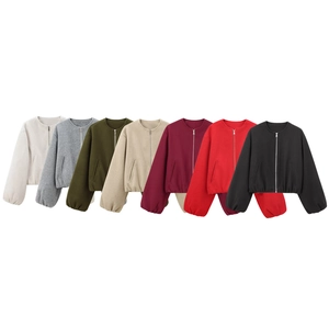 Women's crewneck zip-up fleece jackets in various colors like olive and khaki