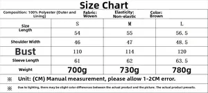 Size chart with measurements for the vintage brown faux fur jacket for women