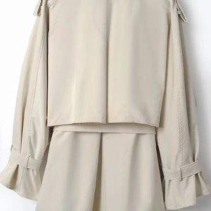 Classic beige trench coat featuring elegant epaulettes and adjustable cuff straps for women