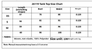 Detailed size chart for lace satin top including bust and length in centimeters