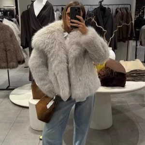Manteau en Fausse Fourrure de Mode pour Femmes Avec Grand Revers Veste d'Hiver Chaude en Peluche à Manches Longues