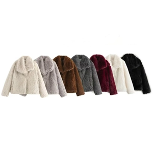 Short faux fur coat for women with large lapels available in seven different colors